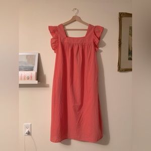 NWTS George Ruffle Sleeve Coral Midi Dress 100% Cotton Comfy Dress with pockets